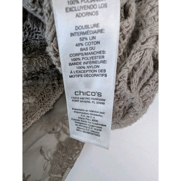 Chico's Nora Linen L XL Mixed Media Modern Asymmetrical Open Knit Tan Pullover - Picture 6 of 9